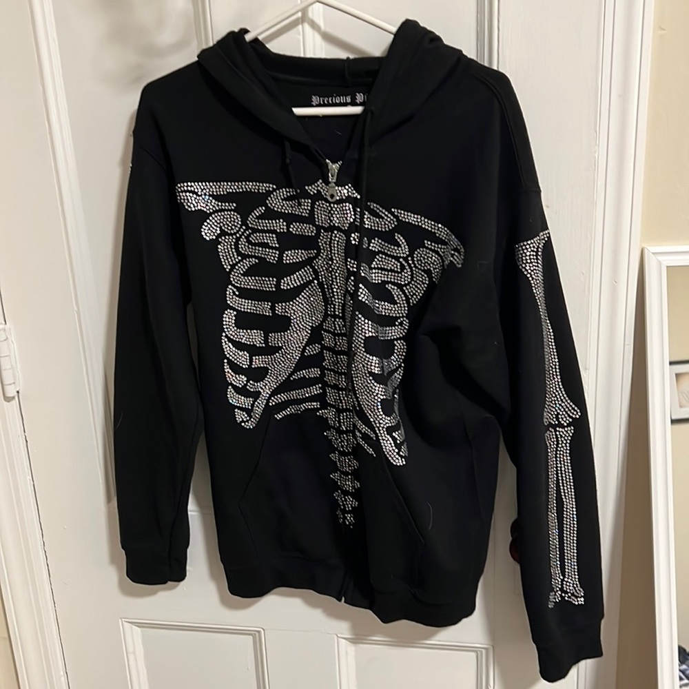 Precious Pieces Rhinestone skeleton hoodie